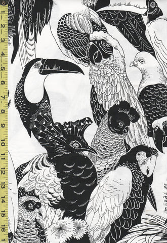 Asian - Tropical - Alexander Henry - Birds of a Feather - Large Scale - Black and White - Last 1 yard