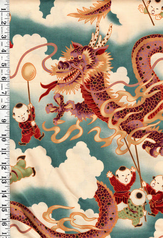 *Asian - Alexander Henry - Large Scale Tsuru Dragon Festival (2000) - Multi-Colors - By the Yard