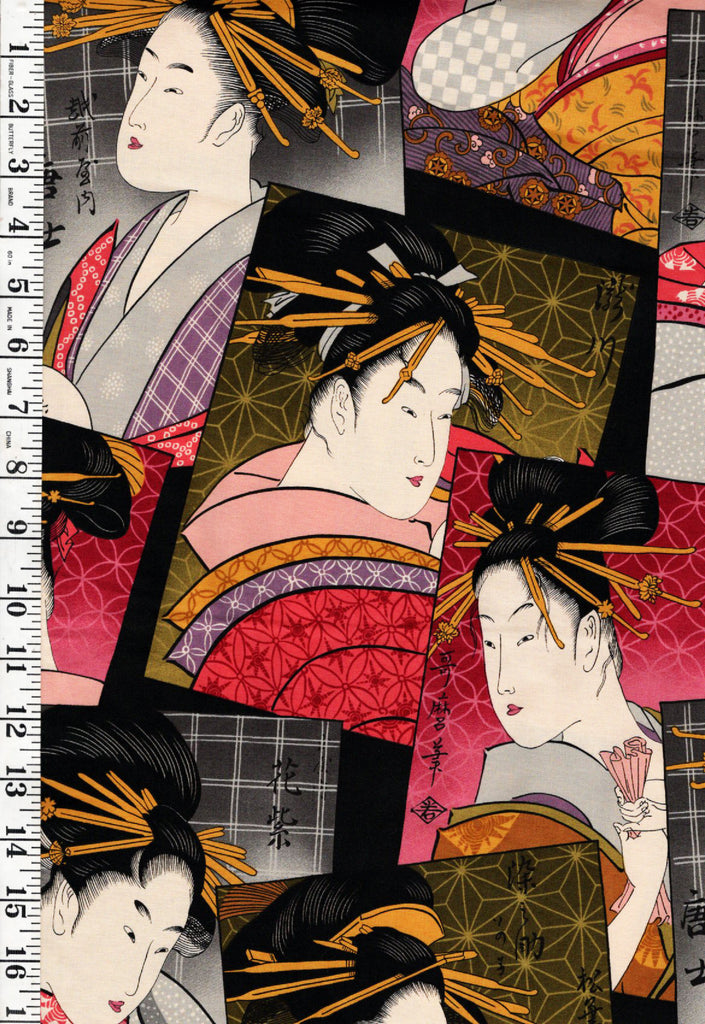 Asian - Alexander Henry - Geisha Portraits (Beautiful Shozo Portrait) 2004 - Multi-Colors - By the Half Yard