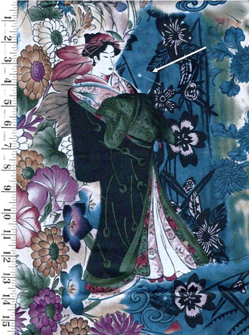 Asian - Alexander Henry - Megumi Geisha (with flaw) 1999 - Multi-Colors - 3 yards