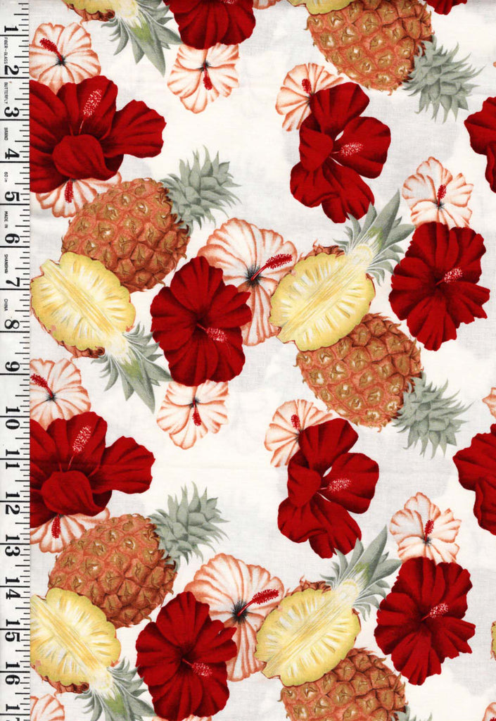 Tropical - Alexander Henry - Island Fresh (1998) Hibiscus & Pineapples - Ivory - Last 3/4 yard