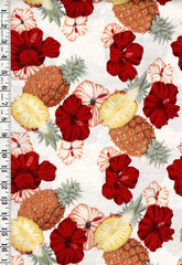 Tropical - Alexander Henry - Island Fresh (1998) Hibiscus & Pineapples - Ivory - Last 3/4 yard
