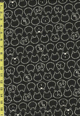 Japanese Novelty - Cosmo Cat Faces & Shibori Dots - Dobby Weave - AP05907-2E - Black