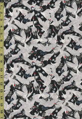 Japanese - Cosmo Small Cranes & Cherry Blossoms - Dobby Weave - AP21406-1F - Black - Last 1 1/8 Yards