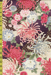 *Japanese - Cosmo Chrysanthemums & Peonies - Shantung Dobby Weave - AP32703-1B - Purple