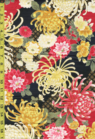 *Japanese - Cosmo Chrysanthemums & Peonies - Shantung Dobby Weave - AP32703-1C - Red