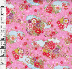 *Japanese - Cosmo Small Clouds with Floral Bouquets - AP42210-1A - Pink