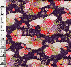 *Japanese - Cosmo Small Clouds with Floral Bouquets - AP42210-1E - Black