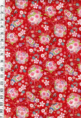 Japanese - Cosmo Floral Bouquets, Fans & Butterflies - AP45108-2C - Red - By the Half Yard