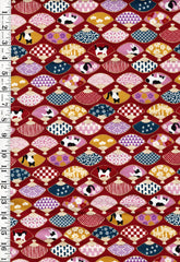 *Japanese - Cosmo Decorative Fans & Tuxedo Cats - AP45903-1C-Red - By the Half Yard