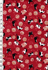 *Japanese - Cosmo Temari Balls & Tuxedo Cats - AP45903-2C-Red - By the Half Yard