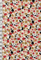 *Japanese - Cosmo Small Floating Maple Leaves & Tuxedo Cats - AP55902-1A-Flax - By the Half Yard