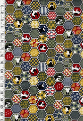 *Japanese - Cosmo Decorative Hexagons & Tuxedo Cats - AP55902-2A-Green - By the Half Yard