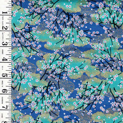 Japanese - Asano Small Blossoming Cherry Trees & Clouds - A-45000-68B - Blue - By the Half Yard