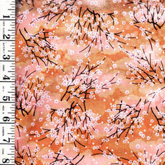 Japanese - Asano Small Blossoming Cherry Trees & Clouds - A-45000-68C - Cheddar - By the Half Yard
