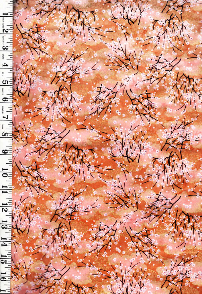 Japanese - Asano Small Blossoming Cherry Trees & Clouds - A-45000-68C - Cheddar - By the Half Yard