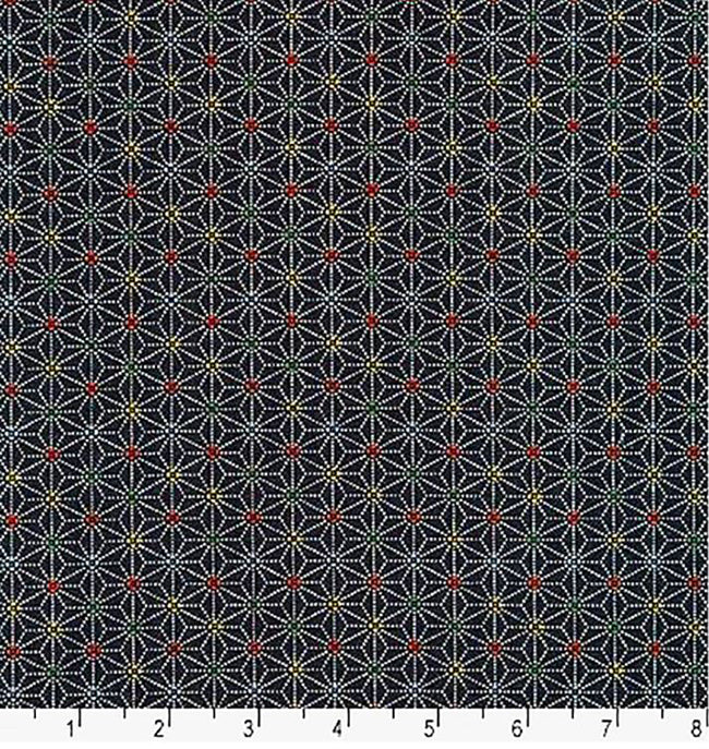 *Japanese - Sevenberry Kasuri Collection - Small Asanoha with Colorful Centers - SB-88227D1-6 - Indigo