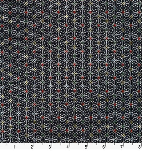 *Japanese - Sevenberry Kasuri Collection - Small Asanoha with Colorful Centers - SB-88227D1-6 - Indigo