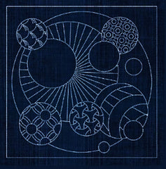 *Sashiko Pre-printed Panel - SASHIKO AUSTRALIA  - GEOMETRIC CIRCLES (2) - Indigo