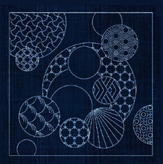 *Sashiko Pre-printed Panel - SASHIKO AUSTRALIA  - GEOMETRIC CIRCLES (2) - Indigo
