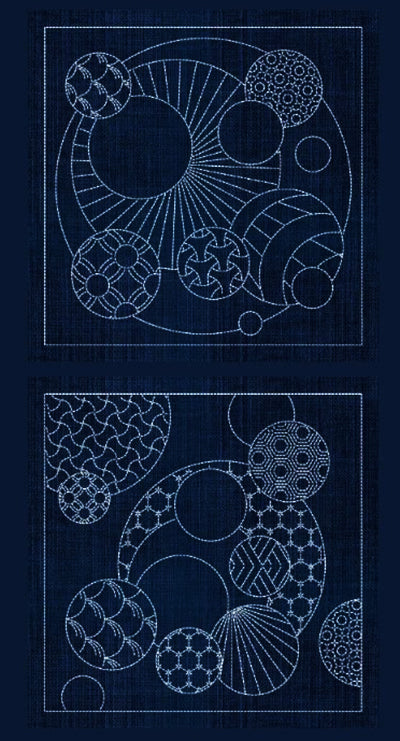 *Sashiko Pre-printed Panel - SASHIKO AUSTRALIA  - GEOMETRIC CIRCLES (2) - Indigo