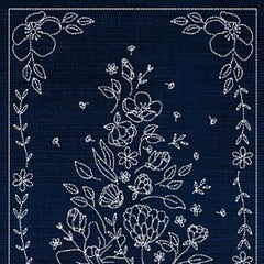 *Sashiko Pre-printed Panel - SASHIKO AUSTRALIA  - WILDFLOWERS - Indigo