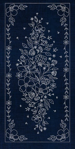 *Sashiko Pre-printed Panel - SASHIKO AUSTRALIA  - WILDFLOWERS - Indigo