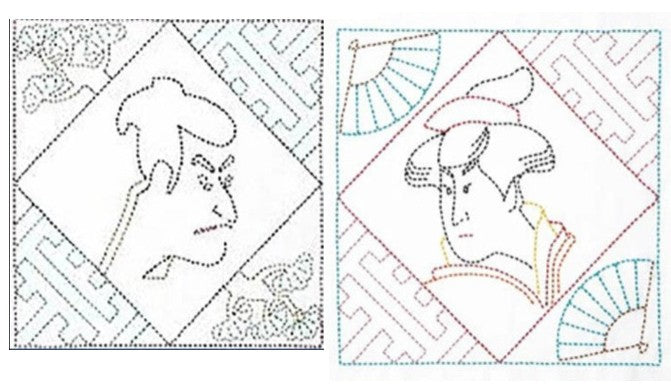 *Sashiko Pre-printed Sampler - Ukiyo-e Actor (White) & Ukiyo-e Beauty (White) - Buy One - Get One Free (Copy)