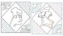 *Sashiko Pre-printed Sampler - Ukiyo-e Actor (White) & Ukiyo-e Beauty (White) - Buy One - Get One Free (Copy)
