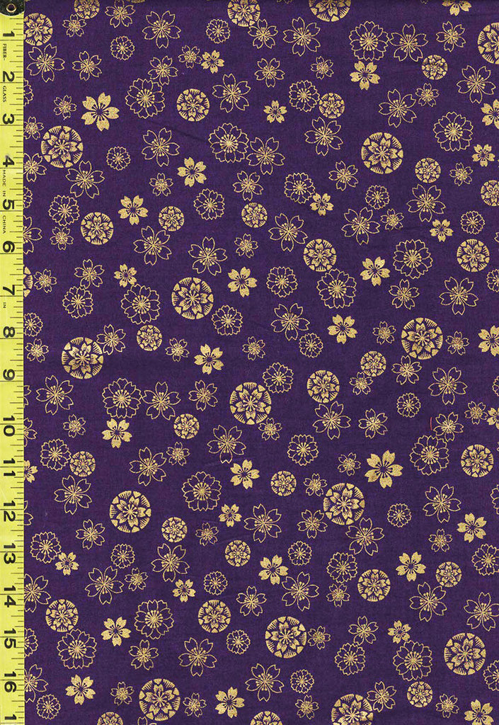 Japanese - Naka Floating Cherry Blossoms & Floral Medallions - B-1000-20C - Purple - Last 1 3/4 Yards