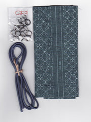 QH Textiles - Sashiko Drawstring Bag - Weaving Hydrangea - HALF Purse Kit with Koki - Blue - HK22