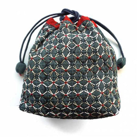 QH Textiles - Sashiko Drawstring Bag - Weaving Hydrangea - FULL Purse Kit with Koki - BLUE - FK11