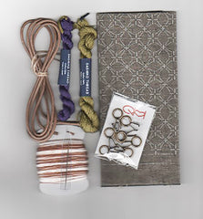 QH Textiles - Sashiko Drawstring Bag - Weaving Hydrangea - FULL Purse Kit with Koki - BROWN - FK33