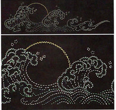 Sashiko - Pre-printed Panel - Sashiko Scenes Border - Wave Border - Bottom