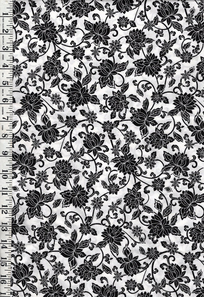 Asian - Lotus Flower & Curly Stems - Black & White - Last 2 yards - ON SALE - $5.00 By the Yard (Copy)