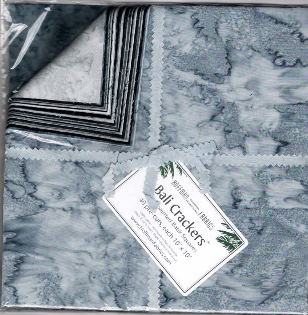 *Batik - Bali Crackers - Hoffman Hand Painted Batiks - 40 Pre-cut 10" Squares - Shades of Gray - Last One - ON SALE - 20% OFF