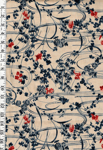 *Japanese - Bamboo, Cherry Blossoms & River Swirls - Dobby Weave - Tan - Last 1 1/2 yards