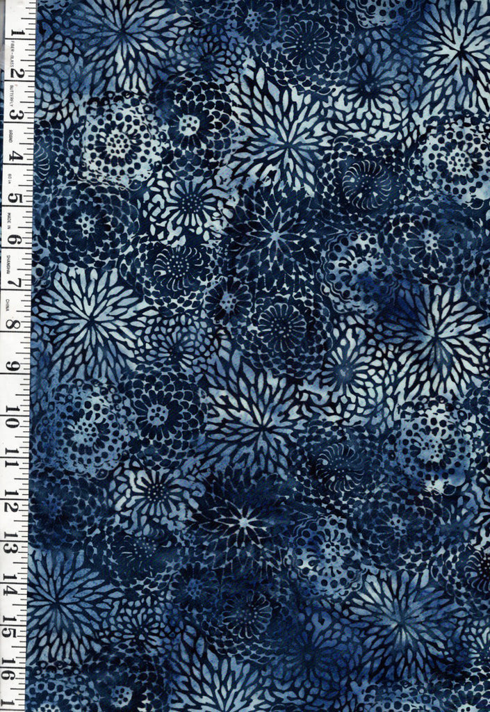Batik - Compact Floral Mums - Navy - Indigo - By the Half Yard