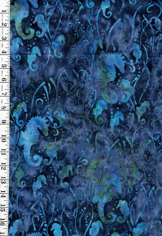 *Batik - Seahorses & Swirly Grasses - Blue Multi-Color - Last 1 yard