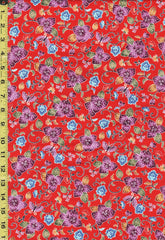 *Japanese - Cosmo Okinawa Bingata Style - Pretty Leafy Floral & Small Butterflies - AP35904-1D - Red