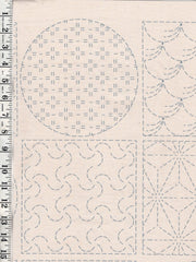 Sashiko Pre-printed Panel - Crests & Japanese Motif Blocks - Z-106-C - Ecru