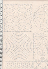Sashiko Pre-printed Panel - Crests & Japanese Motif Blocks - Z-106-C - Ecru