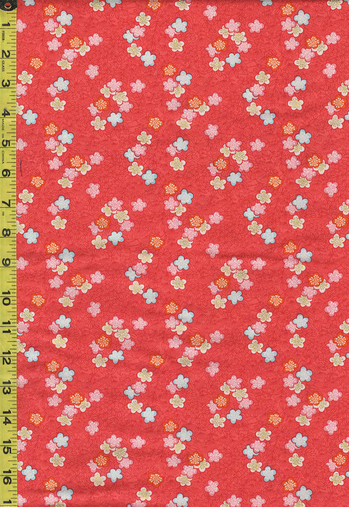 Asian - Michiko Small Colorful Blossoms - 2336-R - Red - Last 2 1/4 Yards