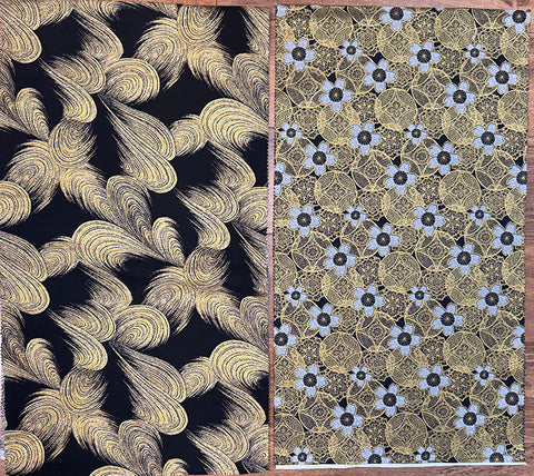 Kona Bay - Swirls & Cherry Blossoms Medallions - Black & Gold Metallic - 2 pieces - 12