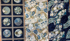 Kona Bay - Peonies, Mums, Floral Fans & Circle Squares - 3 pieces - 1/3 yard each (12" x 44") - Blue