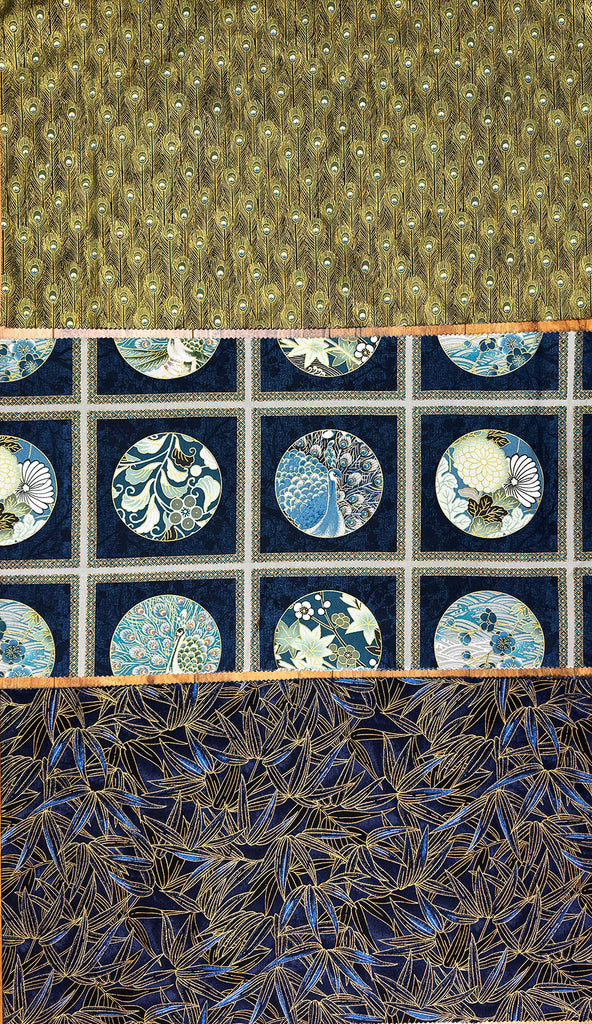 Kona Bay - Bamboo, Peacock Plume & Circle Square Bundle - 3 pieces - 1/3 yard each (12" x 44") - Blue