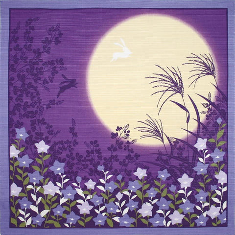 Furoshiki - Japanese Wrapping Cloth - Bellflowers & Moonlit Night - Lavender