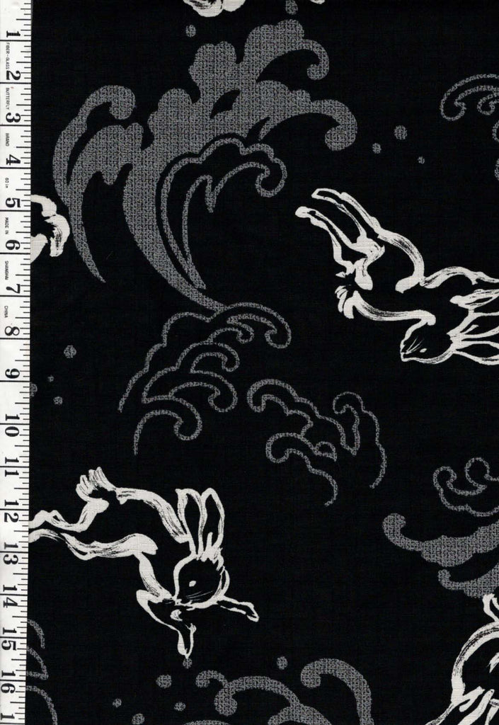 *Japanese - Hokkoh Bunnies & Crested Waves - Dobby Weave - Black - Last 2 1/8th yards