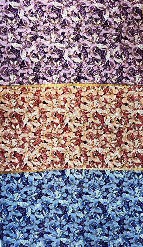 Kona Bay - Packed Butterflies - 3 pieces - 12" x 22" - Purple, Coral & Navy