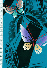 Yukata Fabric - 999 - Colorful Butterflies - Traditional 14" wide - Bright Turquoise Blue